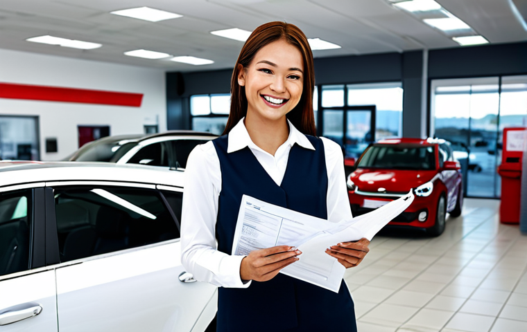 기아 중고차 보증 프로그램 - Woman at a Kia Service Center**

"A smiling woman, fully clothed in modest attire, stands in a brigh...