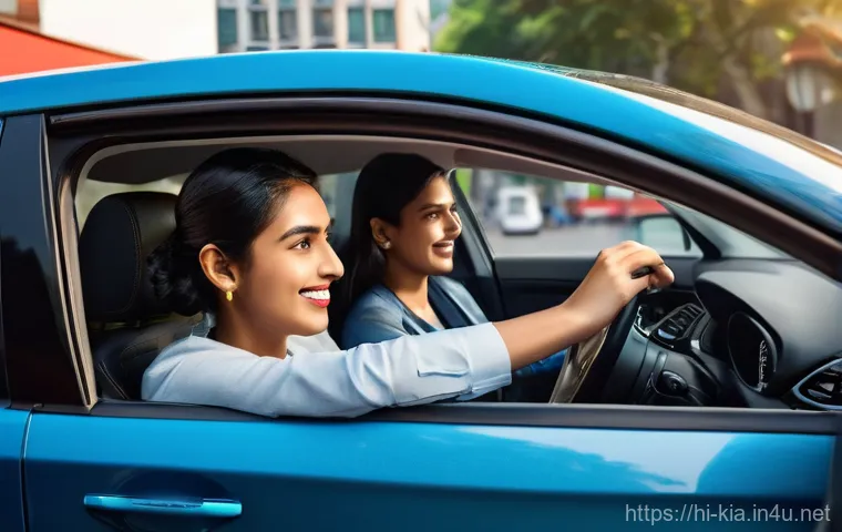 기아 모닝과 쉐보레 스파크 비교 - **Prompt:** A sleek, modern Kia Morning hatchback in a vibrant metallic color (like bright blue or r...