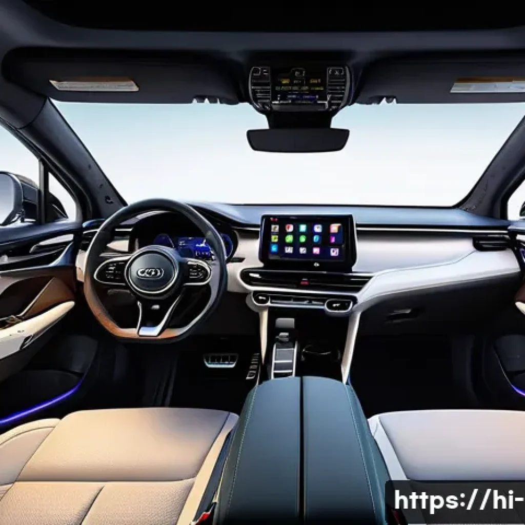 기아 EV9 내부 디자인 - Interior view of a spacious and airy Kia EV9 cabin showcasing a wide panoramic windshield and high c...