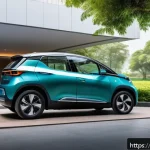 Home 21 기아 니로 EV 장단점 - A modern electric vehicle parked in an urban Indian setting, with a sleek lithium-ion battery pack v...