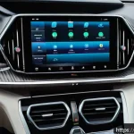 Home 19 기아 텔루라이드 인테리어 리뷰 - A luxurious car interior dashboard inspired by Telluride, featuring a sleek, clean design with premi...