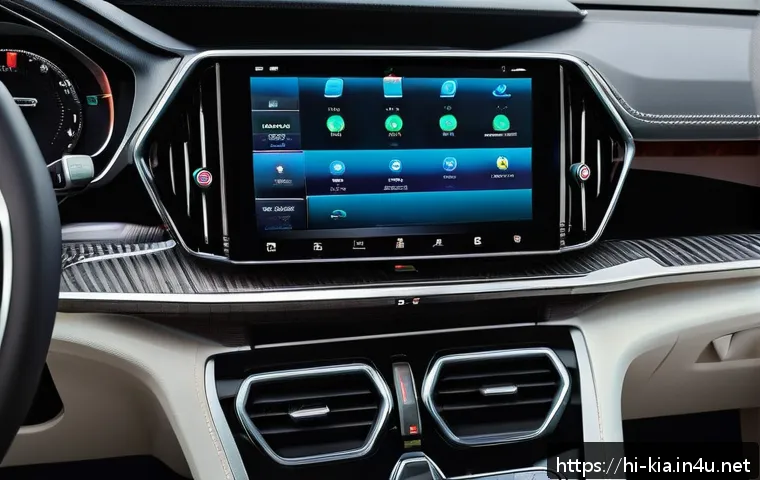 기아 텔루라이드 인테리어 리뷰 - A luxurious car interior dashboard inspired by Telluride, featuring a sleek, clean design with premi...