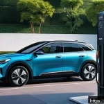 Home 23 기아 EV6 충전 어댑터 종류 - A modern electric vehicle charging station scene featuring a Kia EV6 connected to a sleek, high-tech...